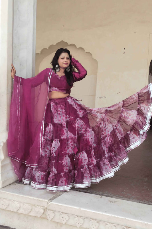 Angoori Elegance Floral Print Organza Lehenga Set