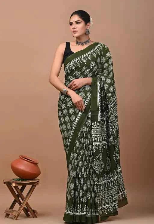 Hariyali Hues Forest Soul in Mulmul Saree