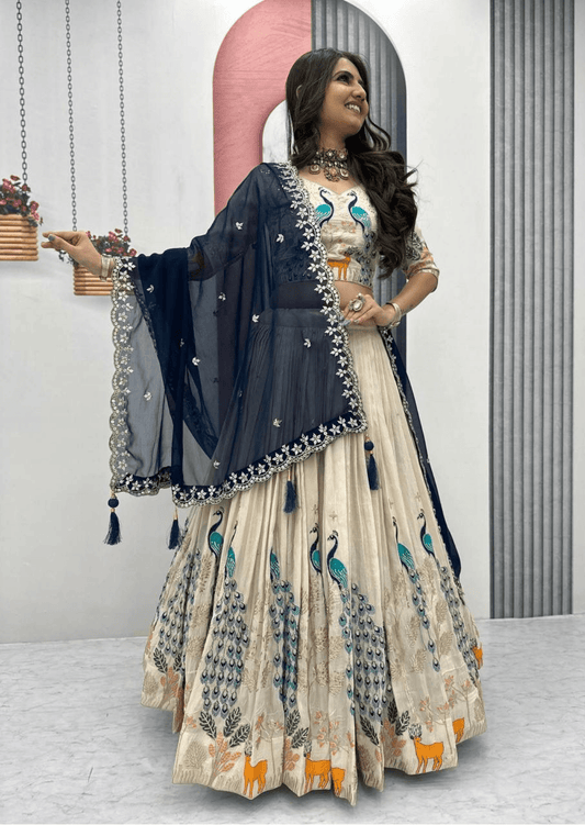 Maharani Vivaan Peacock Tissue Silk Lehenga Set