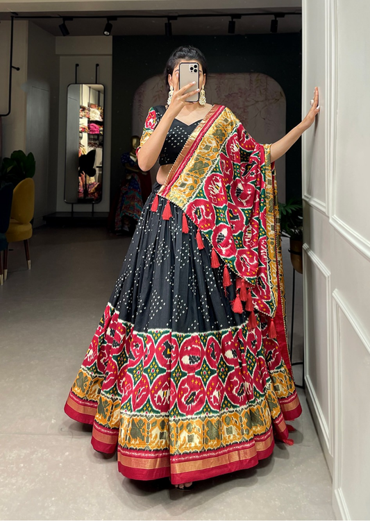 Patola Foil Print Tasar Silk Lehenga Set