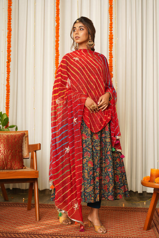 Blue Anarkali Suit Set