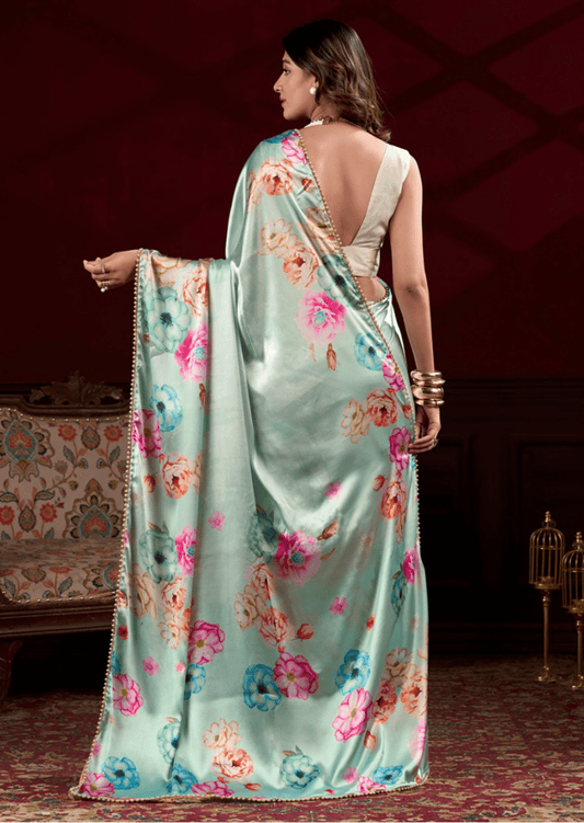 Anaya Mint Blossom Satin Silk Saree