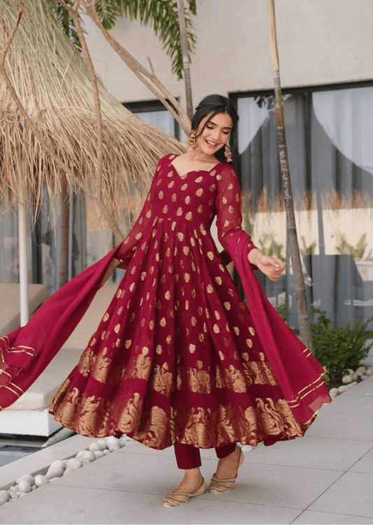 Gulmohar Maroon Anarkali Suit Set