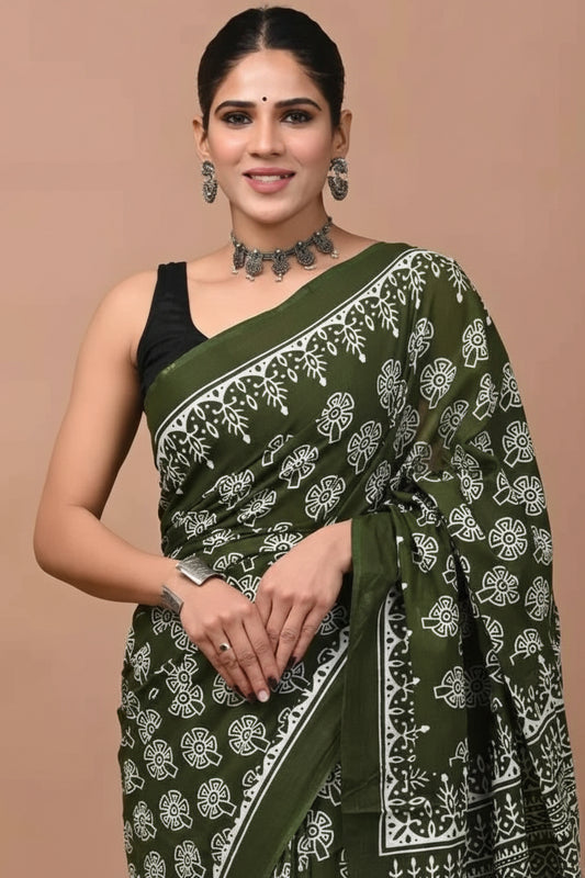 Hariyali Hues Forest Soul in Mulmul Saree