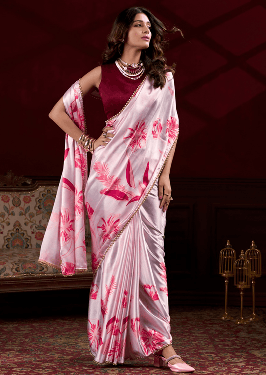 Ishitha Pink Petal Satin Silk Saree