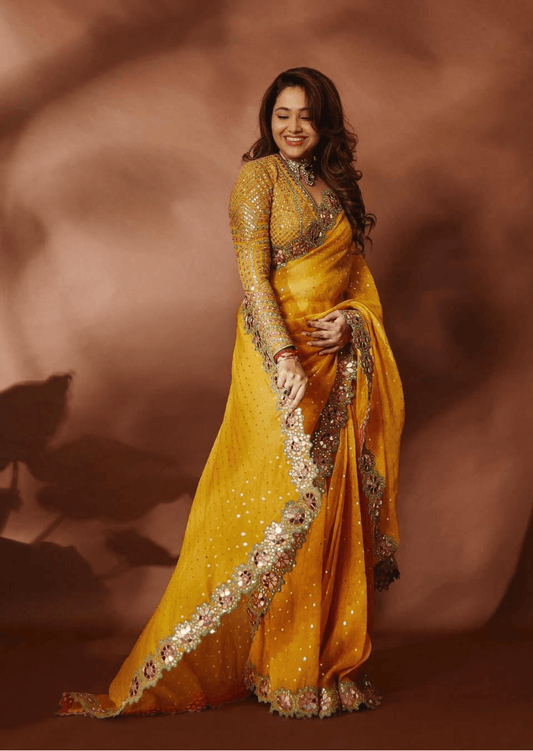 Meher Floral Border Mirror Work Saree