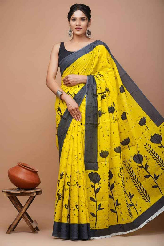 Mustard Bloom Mulmul Cotton Saree