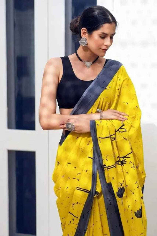 Mustard Bloom Mulmul Cotton Saree