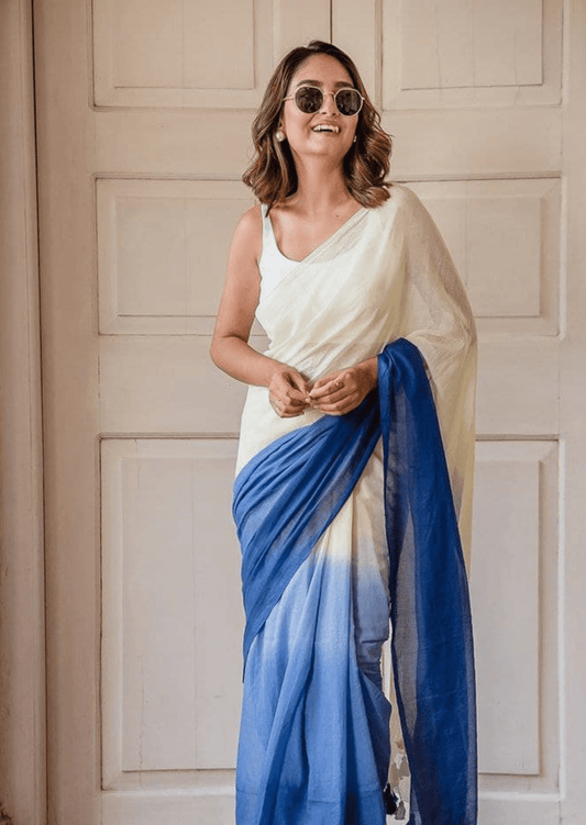 Neerja Azure Linen Ombre Saree