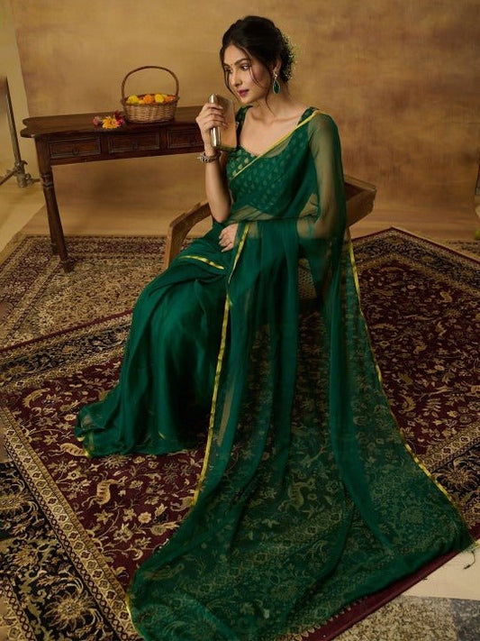 Nidha Emerald Elegance Chiffon Saree