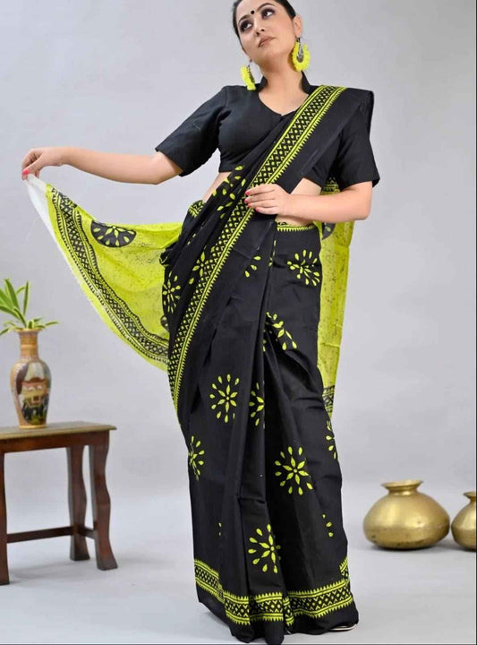 Noor Black Mulmul Cotton Saree