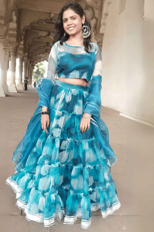 Noorani Floral Print Organza Lehenga Set