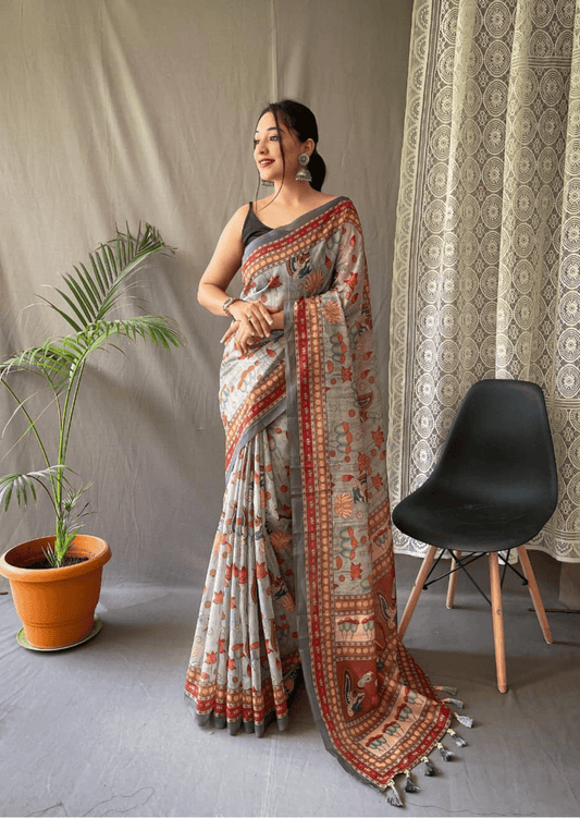 Pravya Kalamkari Malai Cotton Saree