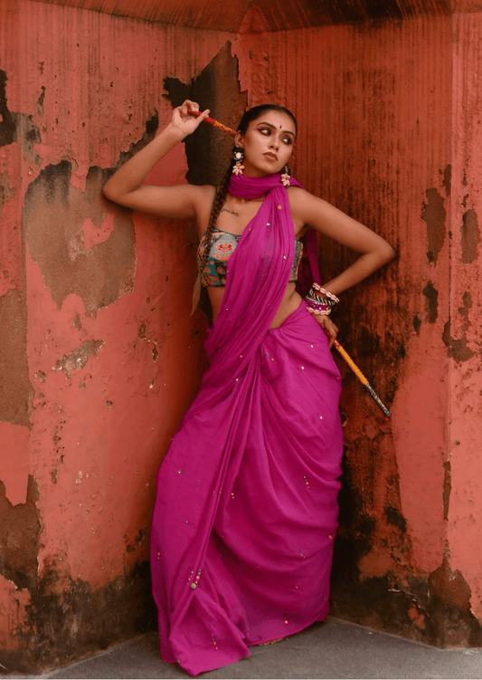 Raas Rani Pure Mul Cotton Mirrorwork Saree