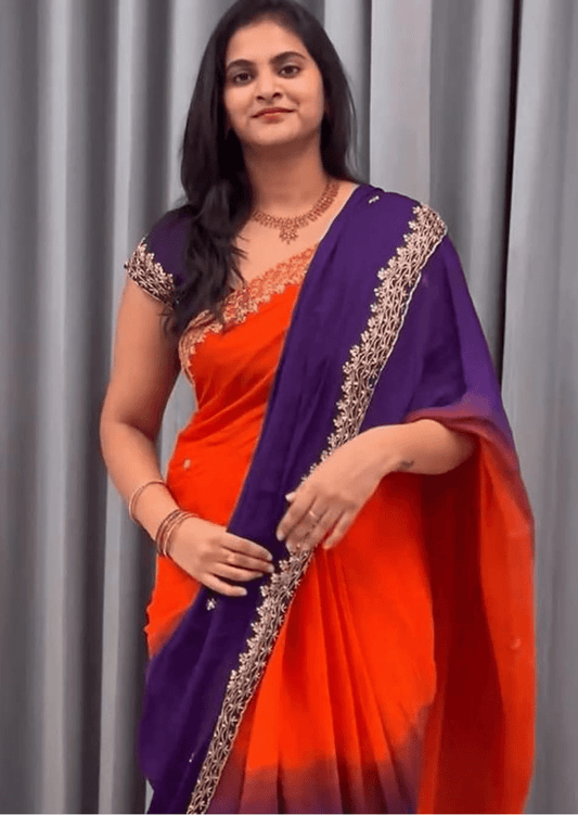 Royal Radiance Dual-Tone Chinon Saree