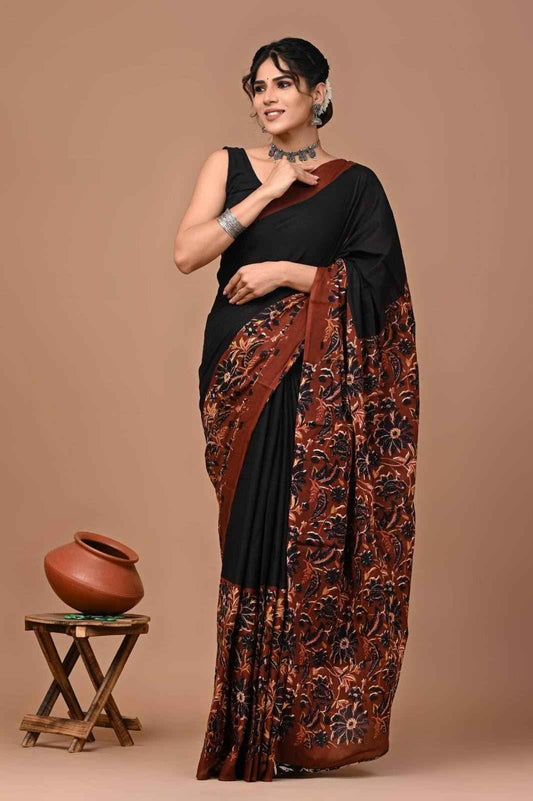 Rust Bloom Handcrafted Mulmul Cotton Saree