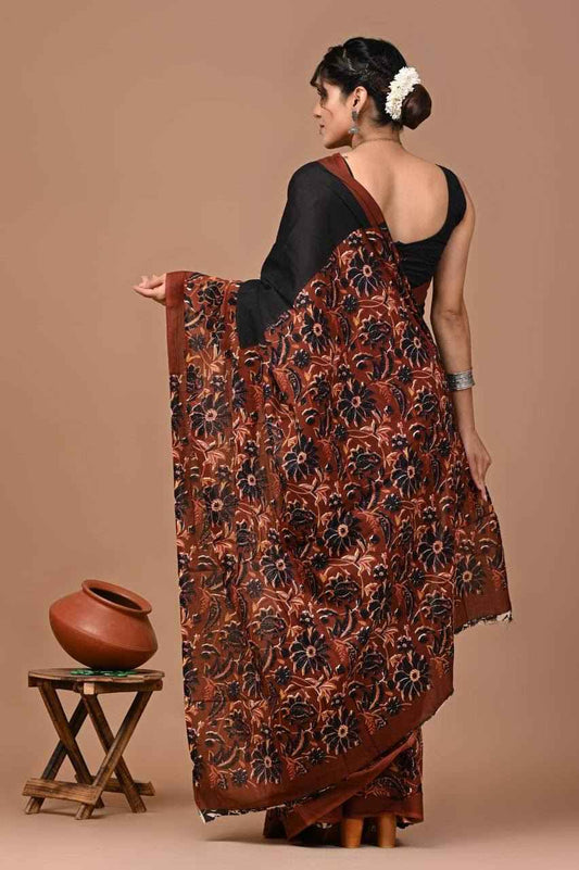 Rust Bloom Handcrafted Mulmul Cotton Saree