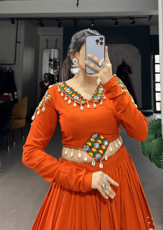 Rust & Ivory Mirror Work Lehenga Set