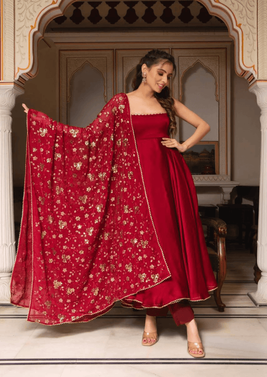 Scarlet Elegance Red Embroidered Anarkali Set