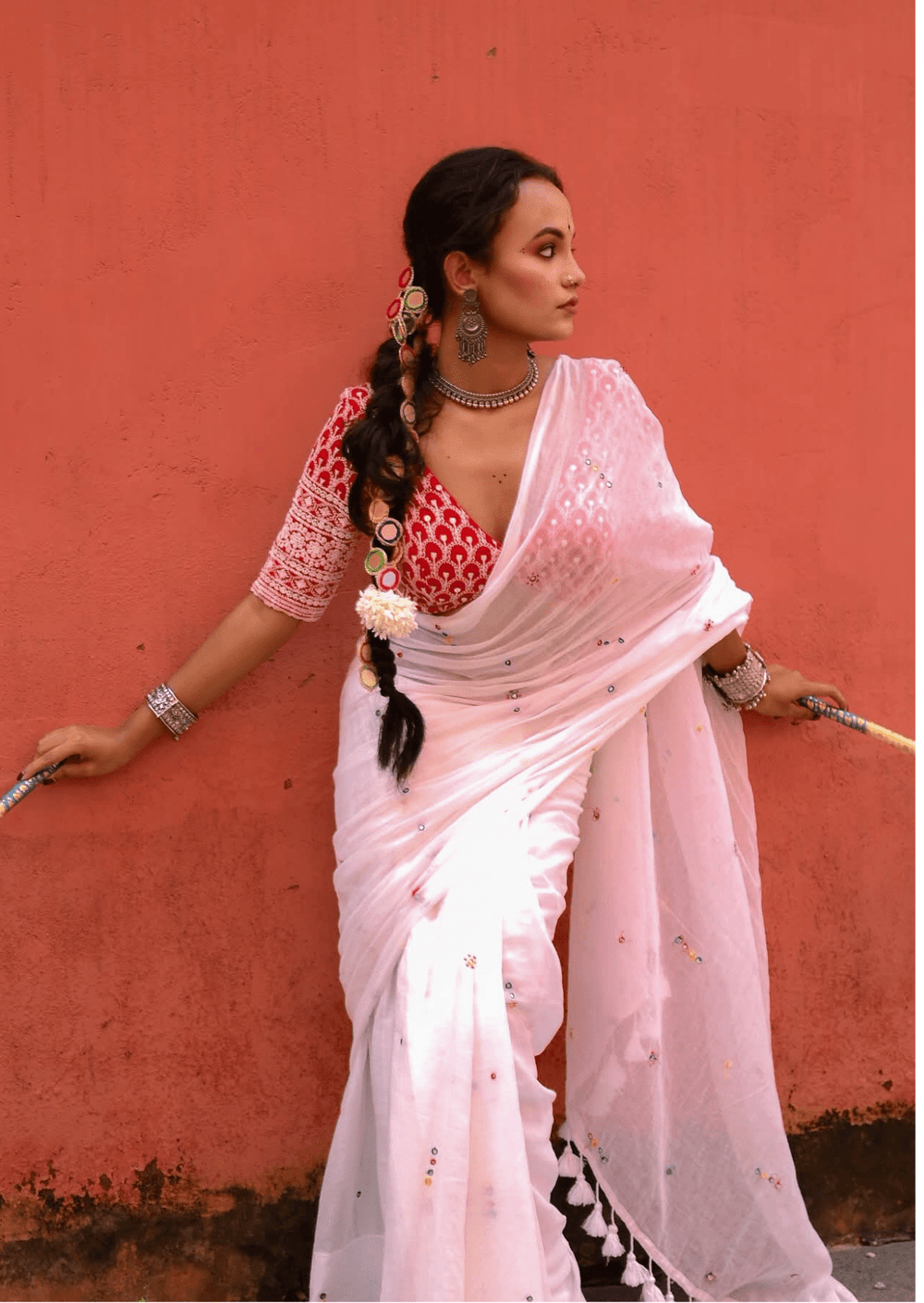 Shvetika Pure Mul Cotton Hand Mirrorwork Saree