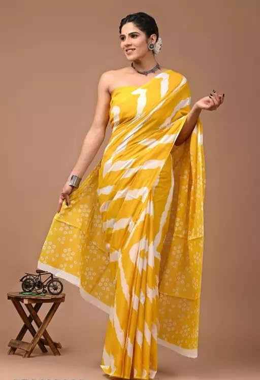 Sunflare Yellow Mulmul Cotton Saree