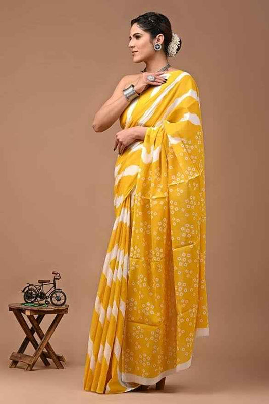 Sunflare Yellow Mulmul Cotton Saree