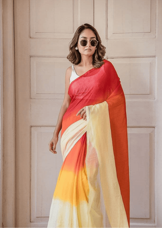 Sunset Radiance Linen Saree