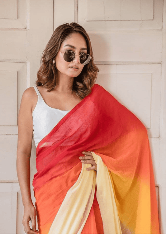 Sunset Radiance Linen Saree