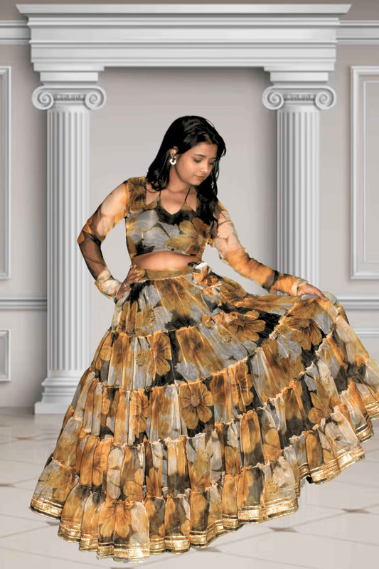 Surmayi Gul Floral Printed Organza Lehenga Set